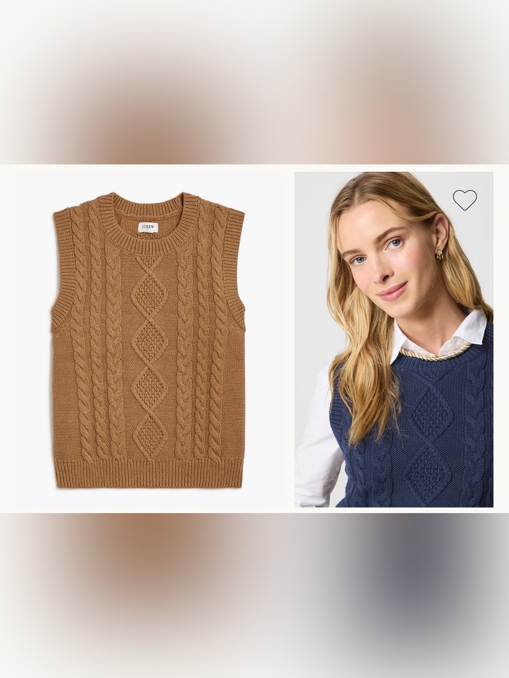 NWT J. Crew cable knit sweater vest Heather acorn small